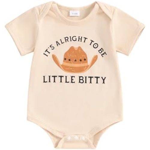 Newborn Baby Short Sleeve Western Romper Birthday Outfits Summer Casual Round Neck Cowboy Hat Print Bodysuit