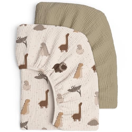 Lulu Moon Muslin Crib Sheets - Fitted Crib Mattress Sheets for Boys and Girl - 28"x 52", 2 Pack
