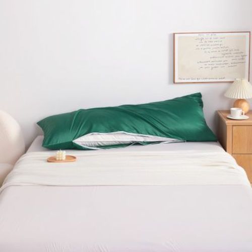 Zippered Satin Body Pillowcase, Silky Slip Cooling Body Pillow Cover, 20x54 Inches, Dark Green - NTBAY