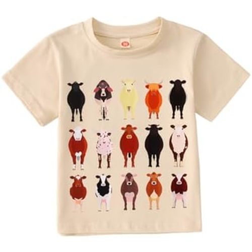 MODNTOGA Toddler Boy Cute Cow Graphic T-Shirt Kids Baby Funny Cow Print Farm Shirt Little Cowboy Short Sleeve Summer Tee Tops