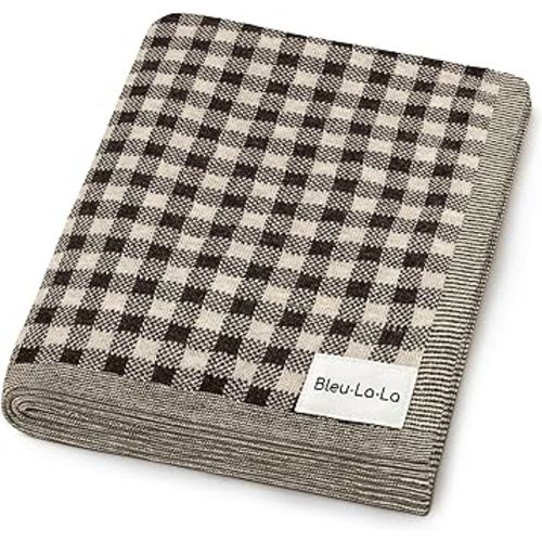 Checkered Baby Blanket for Baby Boys & Girls - 100% Soft Fine Cotton Quilt Receiving Swaddle Stroller Nursery Bed Blanket Unisex Gender Neutral for Newborns Toddlers (Plaid - Mocha)