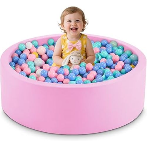 35.4" x 11.8" Foam Ball Pit for Toddlers, Baby Round Balls Pool for Babies 1-3, Kids Play Ball Pits Ideal Gift for Boys and Girls, Balls Not Included, Pink