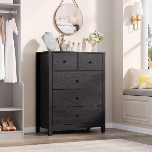 George Oliver Dresser for Bedroom, Tall 5 Drawer Dresser with Deep Drawers & Metal Knobs, Modern Wooden Double Chests of Drawers for Kids Bedroom, Entryway, Hallway | Wayfair