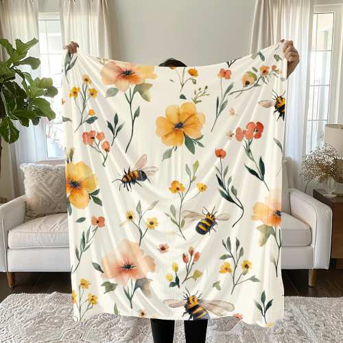 Bee Plush Blanket, Honey Bee Blanket,Cottagecore Decor, Bees Home Decor, Bee Lover, Botanical Blanket, Bumblebee Blanket, Gardening Gifts