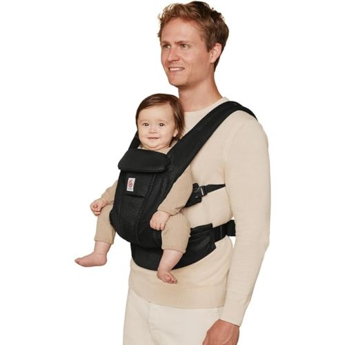 Ergobaby Omni Deluxe Baby Carrier Newborn to Toddler - Breathable Baby Carriers for Summer - All-Position Carrier with Enhanced Lumbar Support & Airflow (7-45 Pounds), Mesh, Onyx Black