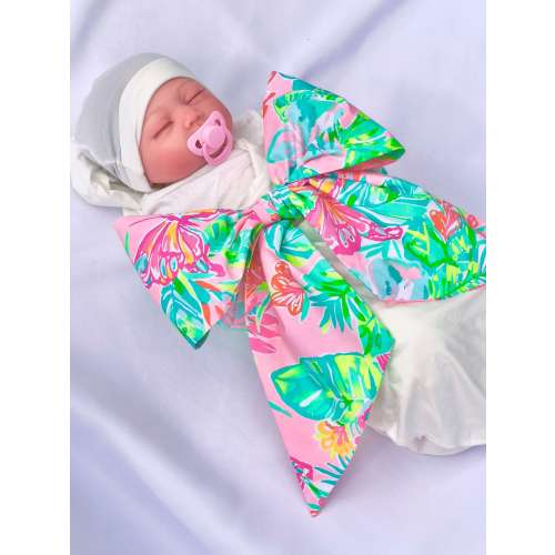Newborn Baby Infant Swaddle Sash / Bow - Baby Photo Prop, Pink Orchids, Elephants, Palm Beach Baby,