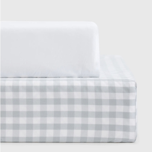 Organic Percale Gingham Crib Sheet 2-Pack in Blue Fog