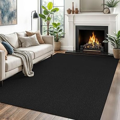 EARTHALL Woven Area Rugs 5x7 Ft Washable Living Room Rugs Non Slip Rubber Backed Dining Room Rug Braided Bedroom Rugs Indoor Floor Carpet for Living Room, Bedroom, Dining Room,Black/Grey