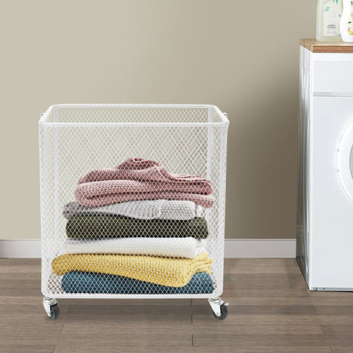 Ivy Bronx Metal Mesh Laundry Storage Cart, Laundry Basket With Wheels | Wayfair