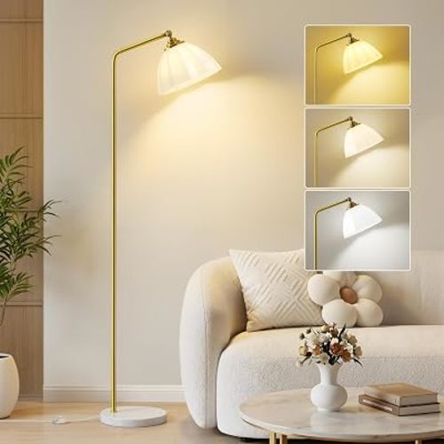 GyroVu Floor Lamps for Living Room and Bedroom, 63" Modern Standing Lamp, Adjustable Color Temperature, Glass Shade, Marble Base, Modern Tall Lamp for Bedroom, Office, Classroom (Bulb Included)