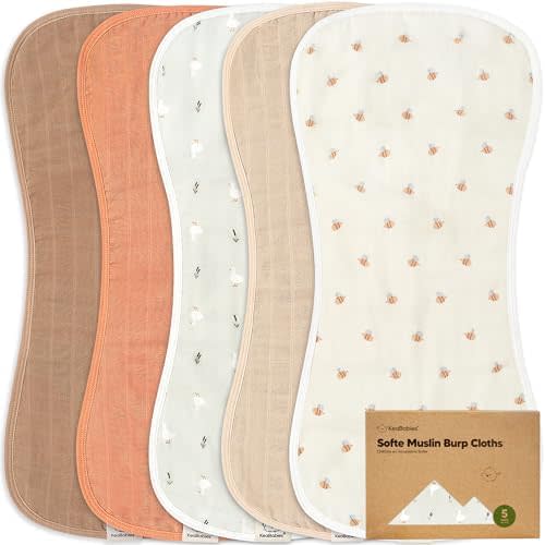 5-Pack Muslin Burp Cloths Baby Boy, Girl, Soft Absorbent Rags, Hills