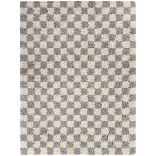 Balta Rugs 5'3"x7' Mackie Checkered Teen Shag Rug Gray: Geometric High Pile Indoor Area Rug, OEKO-TEX Certified