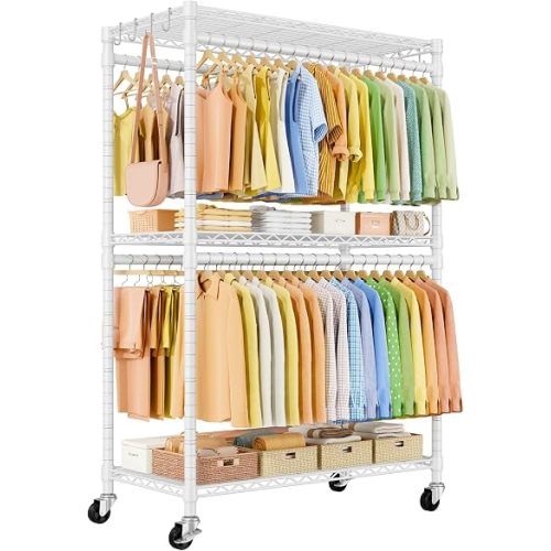 Rolling Clothes Rack, Clothing Racks for Hanging Clothes, White