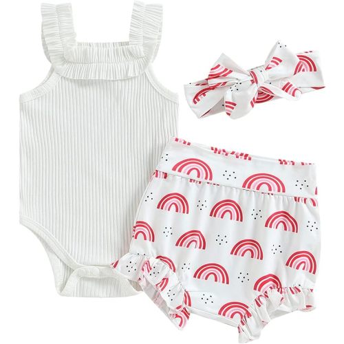 fhutpw Baby Girl Clothes Summer Cute Outfits 3 6 12 18 Months Spaghetti Strap Romper & Floarl Shorts Sets