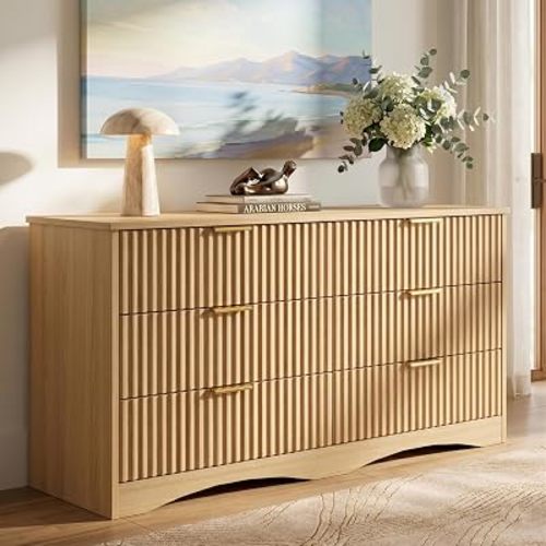 JUMMICO Dresser for Bedroom, 47.2" Fluted Wood Chest of Drawers, Natural