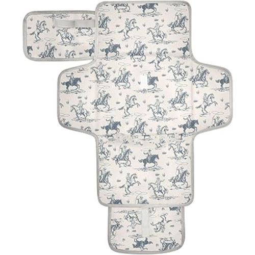 Cowboys Horse Western Portable Diaper Changing Pad with Wipes Holder, West Desert Foldable Baby Diaper Changer Travel Bag American Wild Baby Changing Mat with Built-in Pillow for Newborn