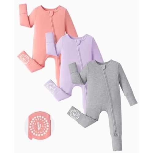 PATPAT Baby Boys Girls Bamboo Viscose Footies 3-Pack, NB-2T