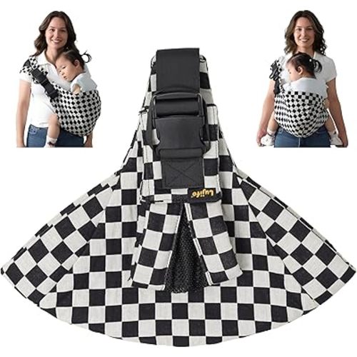 Toddler Sling Carrier with Extra Padding, Adjustable Baby Carrier Front & Back Carry, Non-Slip Ergonomic Seat, Lightweight Breathable Travel Baby Sling for Toddlers & Parents (Ebony Check)