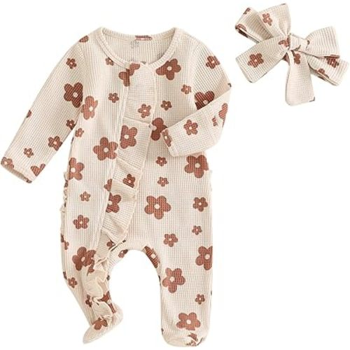 Newborn Baby Girl Fall Winter Outfits Clothes Knit Jumpsuit Ruffle Romper Newborn Coming Home Outfit for Baby Girl