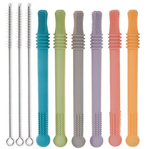 Teether Tubes, Chew Straw Toy for Toddlers Silicone Teething Toys for Babies 3-12 Months BPA Free/ Freezable/ Dishwasher and Refrigerator Safe