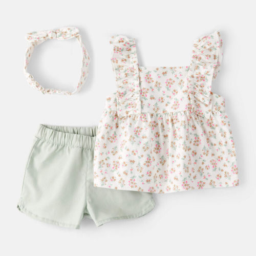Baby Girl 3-Piece Top & Short Set - Green | Carter’s Oshkosh Canada