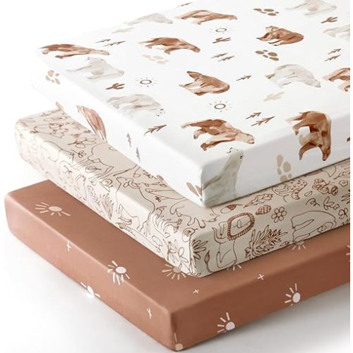GRSSDER Fitted Pack N Play Sheets 3 Pack, Stretchy Ultra Soft Jersey Knit Portable/Mini Crib Sheets, Universal Fit for Pack N Play Pads Safe and Snug, Stylish Playard Sheets for Boys and Girls