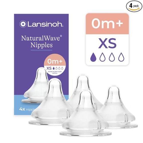 Lansinoh NaturalWave Baby Bottle Nipples, Extra Slow Flow (XS), 4 Count