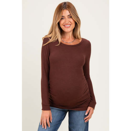 Brown Soft Knit Ruched Maternity Top – PinkBlush