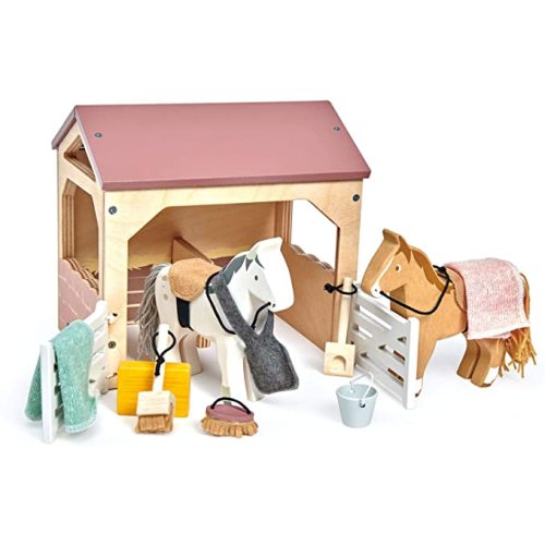 Tender Leaf Toys - The Stables - 13 Pcs Imaginative Horse Stables Play Set with and Accessories - Animal Learning Pretend Play and Promote Creativity - Age 3+