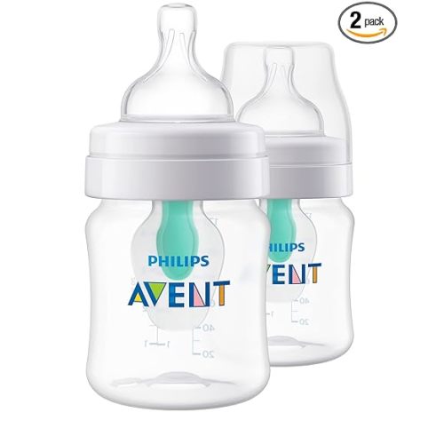 Philips Avent Anti-Colic Baby Bottle with AirFree Vent, 4oz, with Flow 1 Nipples, 0m+, 2pk, Clear, SCY701/92