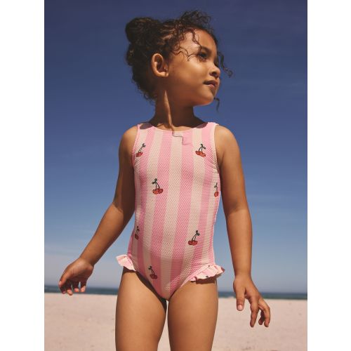 Pink Cherry Stripe Frill Leg Swimsuit (3mths-7yrs)