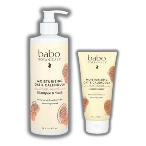 Babo Botanicals Oat & Calendula Moisturizing Shampoo & Wash - (16 oz) & Moisturizing Oat & Calendula Conditioner - (6 oz) - DUO SET