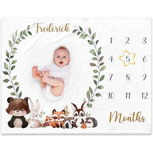 NIBESSER Custom Baby Blanket Personalized Baby Monthly Milestone Blanket for Baby Girls Boys Flannel Customized Baby Blanket with Names Newborn Essentials Photo Blanket Gift for Age and Growth