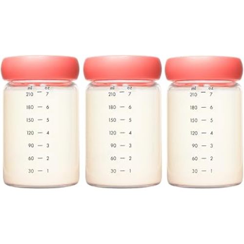 Boon Cache Glass Breastmilk Storage Bottles with Lids - Leakproof Containers for Breastmilk, Baby Food, Formula, and Snacks - Freezer and Dishwasher Safe - 8 Oz - 3 Count