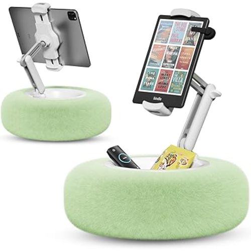 Kindle/Tablet Pillow Stand for Reading, Adjustable Tablet Stand Phone Holder for Bed with Detachable Sanck Bowl, Fits 4.7"-13" Kindle/Phones/Tablets/, Watch Videos, Stream Media, Green