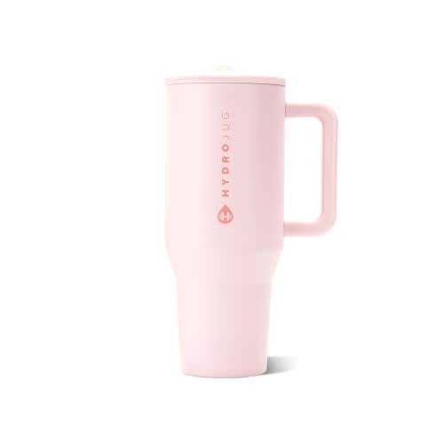 HydroJug Traveler 40oz, Insulated Tumbler with Handle & Straw, Pink Sand | Triple wall insulated, flip straw lid, leak-resistant, stainless steel, cup holder friendly, BPA-free, dishwasher safe