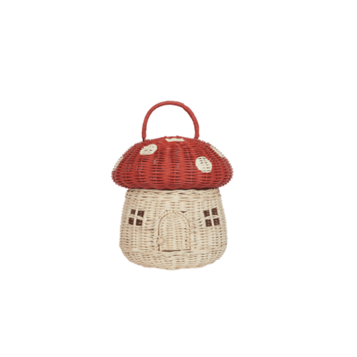 Rattan Mushroom Basket - Red