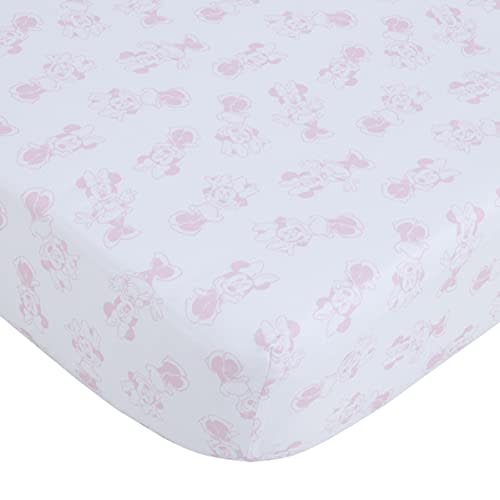 NoJo Disney Minnie Mouse Be Happy Pink & White Super Soft Fitted Crib Sheet, Pink, White
