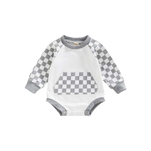 One opening Baby Crewneck Sweatshirt Romper Boy Girl Checkerboard Oversized Onesie Pullover Sweater Neutral Baby Clothes Fall