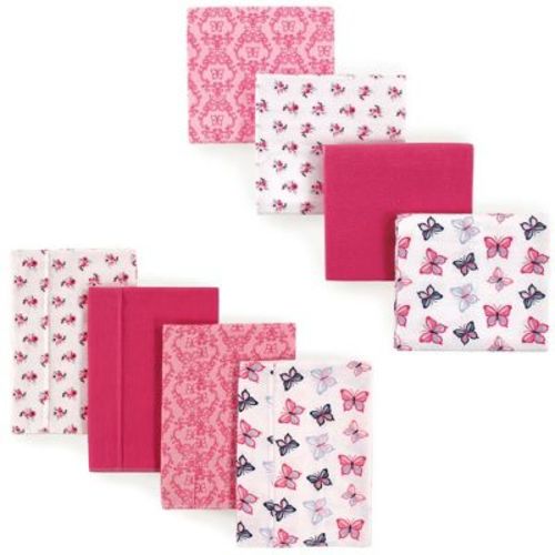 Hudson Baby Infant Girl Cotton Flannel Burp Cloths and Receiving Blankets, 8-Piece, Butterflies, One Size