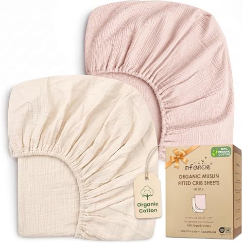 100% Organic Cotton 2 PK Baby Muslin Crib Sheets Unisex 28x52 in