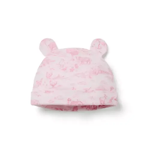 Baby Pink Blossom Farm Animal Toile Baby Farm Animal Toile Bear Ear Beanie by Janie and Jack