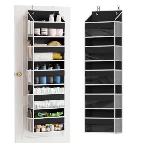 SpaceAid 1 Pack Over The Door Organizer with 5 Large Pockets and 10 Mesh Side Pockets, 5 Layers Door Organizer Hanging with Clear Window for Bedroom, Bathroom, Pantry and Nursery, Black