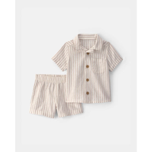 Baby Boy 2-Piece Striped Top & Short Set - Tan | Carter's