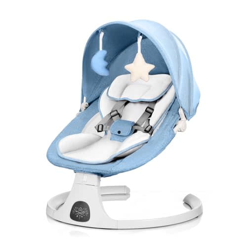 Baby Swing 3 in 1 Multifunctional Infant Rocker, Portable with Remote Control, 5-Point Seat Belt, 5 Auto Rocking, 3 Speed Timer, Electric with Music (0-12 Months) (Blue)