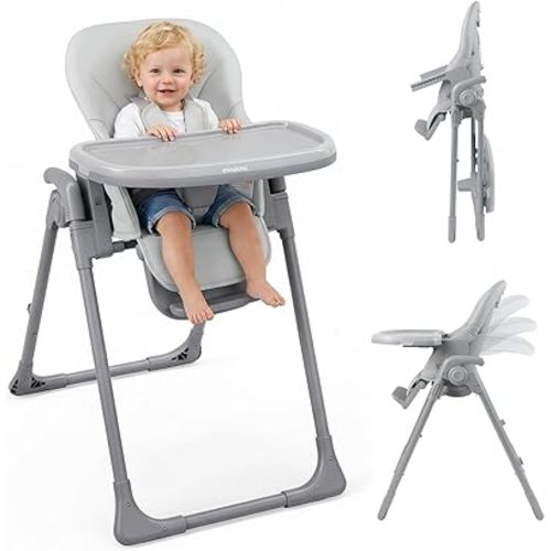 High Chair, Foldable High Chairs for Babies and Toddlers, Adjustable Height, Backrest and Footrest, Removable Tray, Gray
