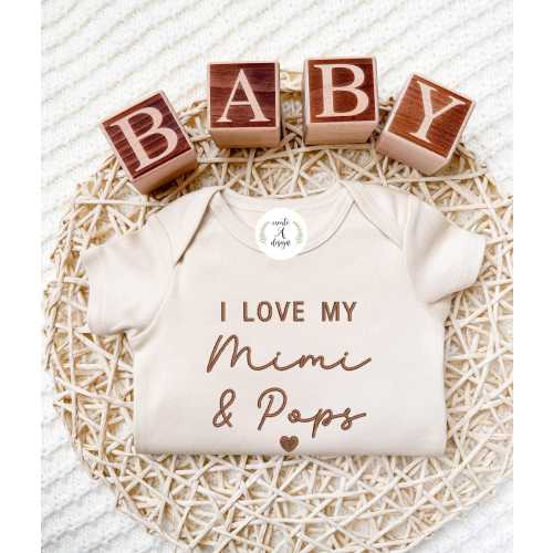 Embroidered I Love My Mimi and Pops Onesie®, New Grandparents Gift pregnancy announcement to Grandparents, Baby Pregnancy Reveal mimi