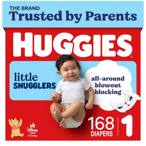 Huggies Little Snugglers Diapers Size 1, 168 Count | Blowout Protection, Leakproof Protection, Luxury Softness, FastAbsorb System, Hypoallergenic, Fragrance Free