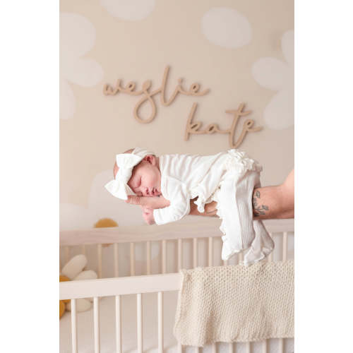 Cloud White Bamboo Waffle Zipper Ruffle One-Piece Footie | Caden Lane