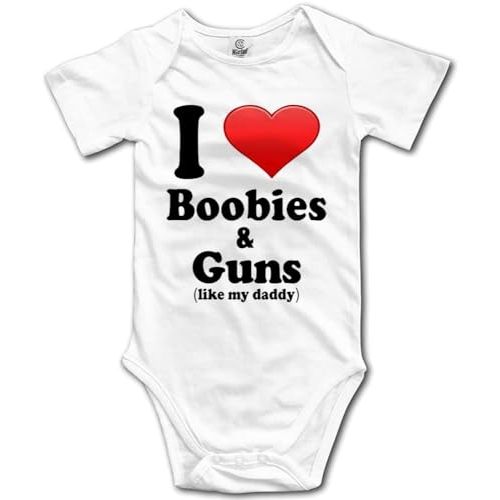 I Love Boobies&Guns Like My Daddy Baby Short Sleeve Bodysuit Infant Playsuit, 18-24 Months, Black